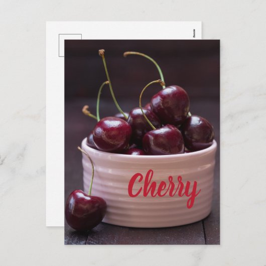 Kersen in roze kom voor fruitliefhebber feestdagenkaart (Voorkant / Achterkant)