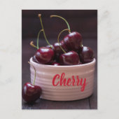 Kersen in roze kom voor fruitliefhebber feestdagenkaart (Voorkant)