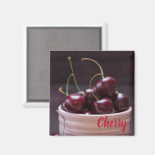 Kersen in roze kom voor fruitliefhebber magneet (Voorkant / Achterkant)