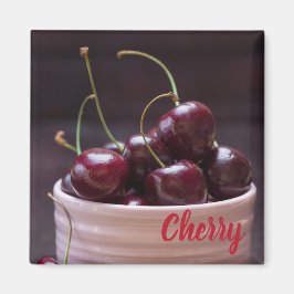 Kersen in roze kom voor fruitliefhebber magneet