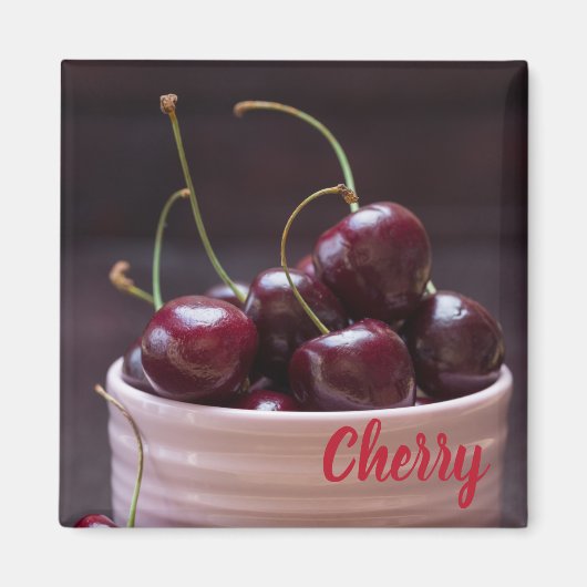 Kersen in roze kom voor fruitliefhebber magneet (Voorkant)