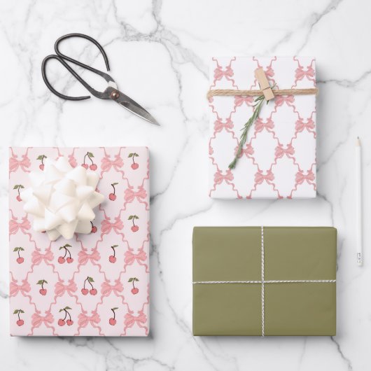 Kersen Inpakpapier, Roze Strikken Cadeauverpakking Inpakpapier Vel (Voorkant)