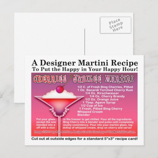 Kersen Jubilee Martini Recept Briefkaart (Voorkant / Achterkant)
