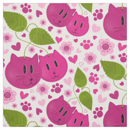 Kersen, katten, harten, kersenbloesems en poten stof (Swatch)