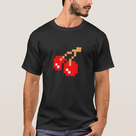 Kersen Kersen Pixel 8 bit Arcade Game Matching C T-shirt (Voorkant)