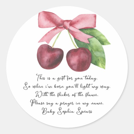 Kersen lint boog gebed kaars label (Voorkant)