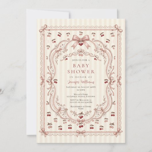 Kersen linten baby shower uitnodiging (Voorkant)