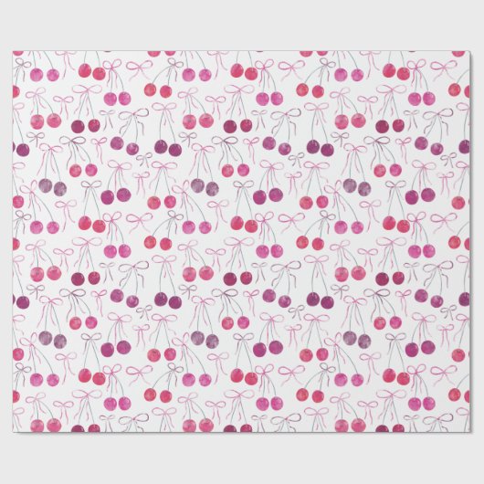 Kersen linten en bogen Waterverf Patroon Cadeaupapier (Vlak)