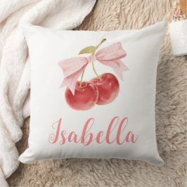 Kersen meisje kamer decor, Custom roze Bow Cherry Kussen