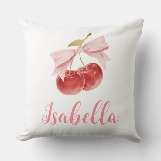 Kersen meisje kamer decor, Custom roze Bow Cherry Kussen (Voorkant)