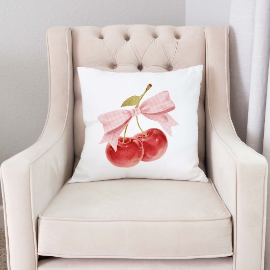 Kersen meisje kamer decor, roze Coquette Bow Cherr Kussen