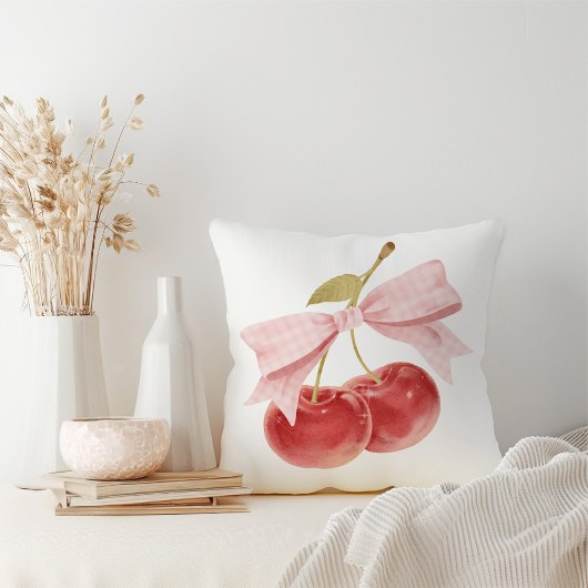Kersen meisje kamer decor, roze Coquette Bow Cherr Kussen