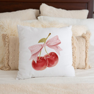 Kersen meisje kamer decor, roze Coquette Bow Cherr Kussen