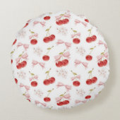 Kersen meisje kamer decor, roze Coquette Bow Cherr Rond Kussen (Achterkant)