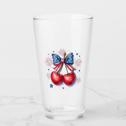 Kersen met Coquette Bow 4 juli Amerikaans Glas (Voorkant)