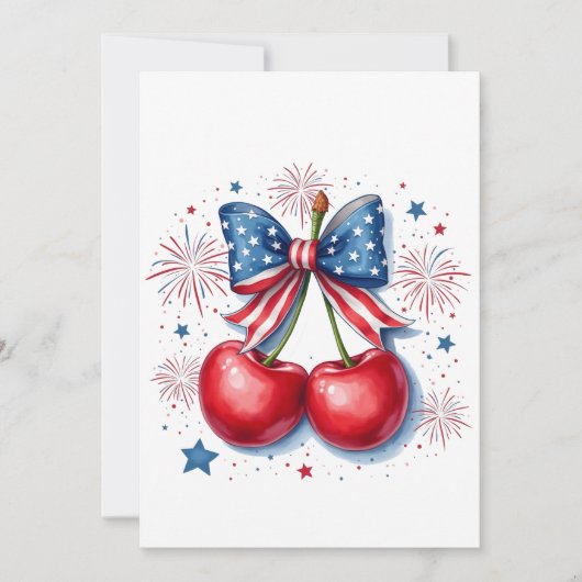 Kersen met Coquette Bow 4 juli Amerikaans Save The Date (Voorkant)