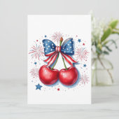 Kersen met Coquette Bow 4 juli Amerikaans Save The Date (Staand voorkant)