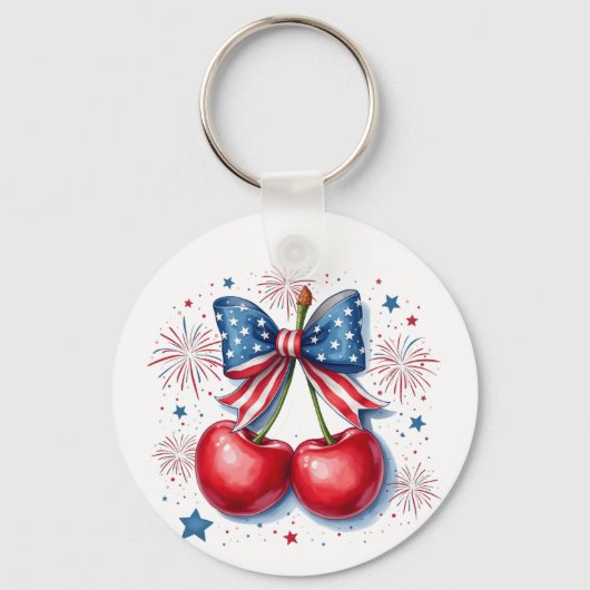 Kersen met Coquette Bow 4 juli Amerikaans Sleutelhanger (Voorkant)