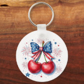 Kersen met Coquette Bow 4 juli Amerikaans Sleutelhanger (Voorkant)