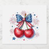 Kersen met Coquette Bow 4 juli Amerikaans Sparkling Wijnetiket (Enkel label)