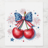 Kersen met Coquette Bow 4 juli Amerikaans Wijn Etiket (Enkel label)