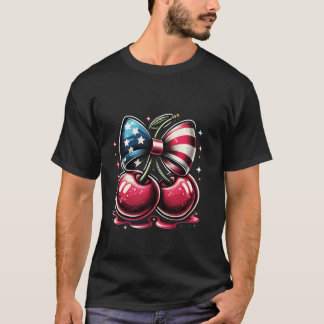 Kersen met Coquette Bow 4 juli Amerikaanse Pa T-shirt