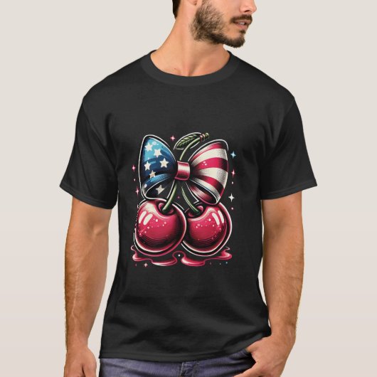 Kersen met Coquette Bow 4 juli Amerikaanse Pa T-shirt (Voorkant)