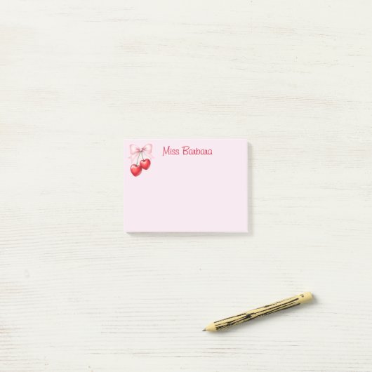 Kersen met Coquette Bow Custom Post-it® Notes (Op bureau)