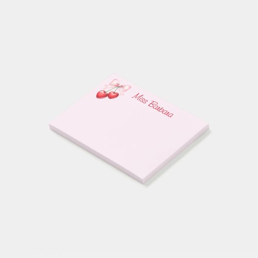 Kersen met Coquette Bow Custom Post-it® Notes (Schuin)