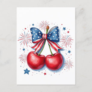Kersen met Coquette Strik 4 juli Amerikaans   Feestdagenkaart