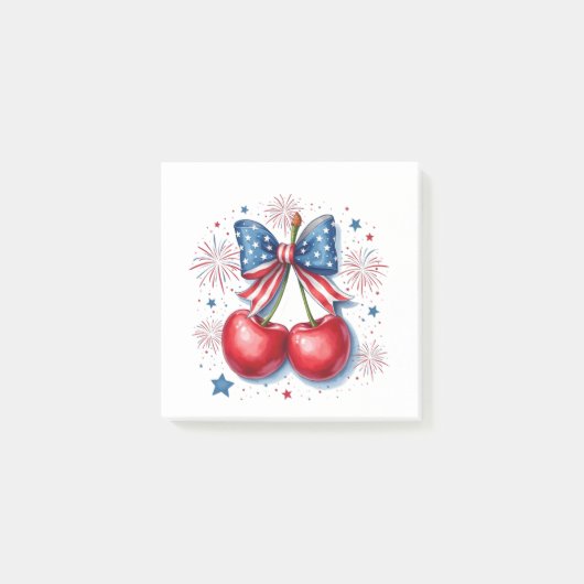 Kersen met Coquette Strik 4 juli Amerikaans Post-it® Notes (Voorkant)