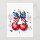 Kersen met Coquette Strik 4 juli Amerikaanse   Uitnodiging Briefkaart (Voorkant)