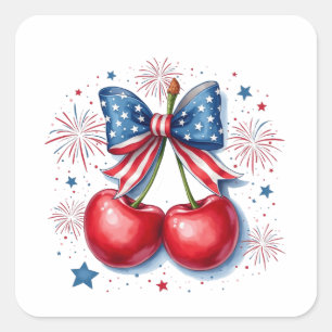 Kersen met Coquette Strik 4 juli Amerikaanse   Vierkante Sticker