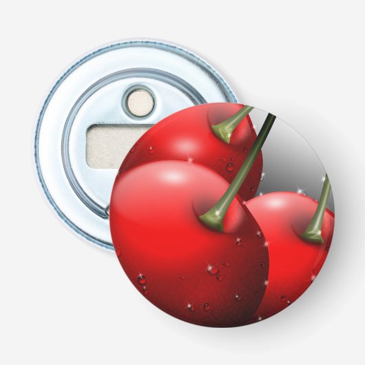 Kersen met dauwdruppels button flesopener (Voorkant)