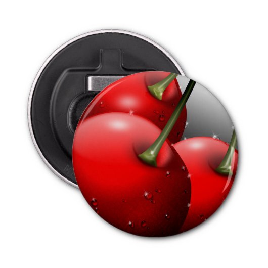 Kersen met dauwdruppels button flesopener (Voorkant)