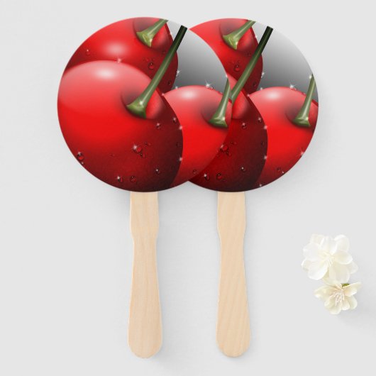 Kersen met dauwdruppels handwaaier (Voorkant en achterkant)