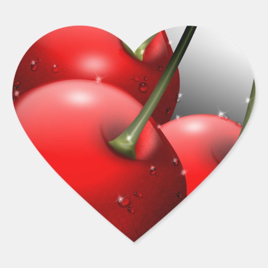 Kersen met dauwdruppels hart sticker (Voorkant)