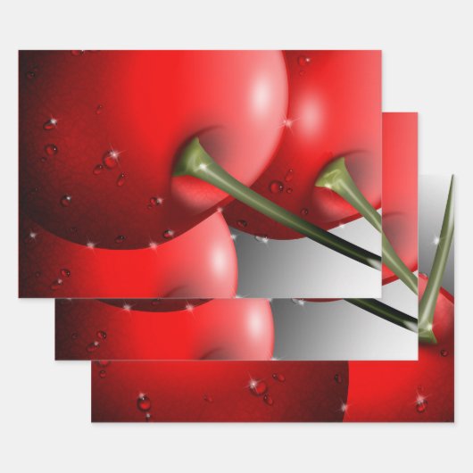 Kersen met dauwdruppels inpakpapier vel (Set)