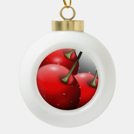 Kersen met dauwdruppels keramische bal ornament (Voorkant)