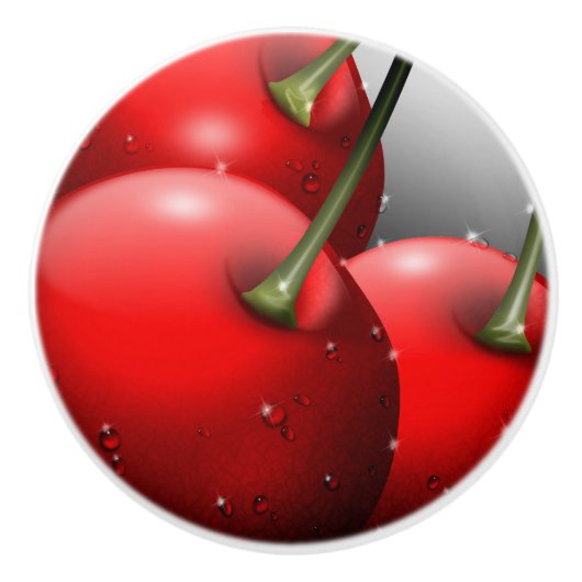 Kersen met dauwdruppels keramische knop (Voorkant)