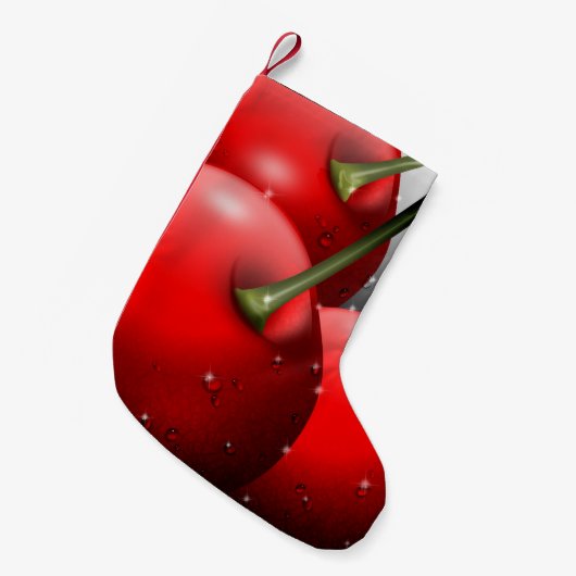 Kersen met dauwdruppels kleine kerstsok (Voorkant (Hangend))