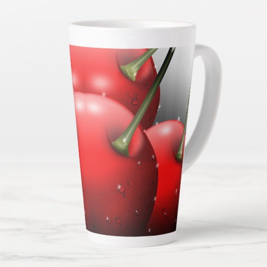 Kersen met dauwdruppels latte mok (Rechterhoek)