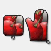 Kersen met dauwdruppels ovenwant & pannenlap set (Voorkant)