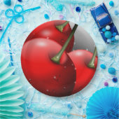 Kersen met dauwdruppels papieren bordje (Feest)