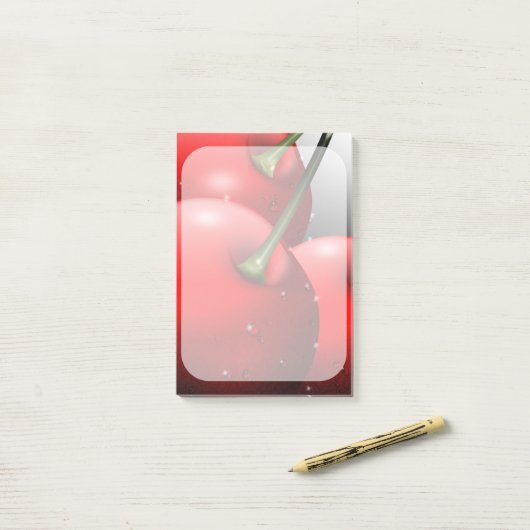 Kersen met dauwdruppels post-it® notes (Op bureau)