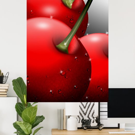 Kersen met dauwdruppels poster (Thuiskantoor)