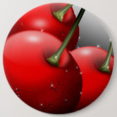 Kersen met dauwdruppels ronde button 6,0 cm (Voorkant)