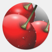 Kersen met dauwdruppels ronde sticker (Voorkant)