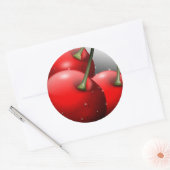 Kersen met dauwdruppels ronde sticker (Envelop)