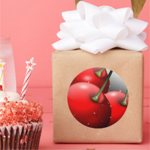 Kersen met dauwdruppels ronde sticker